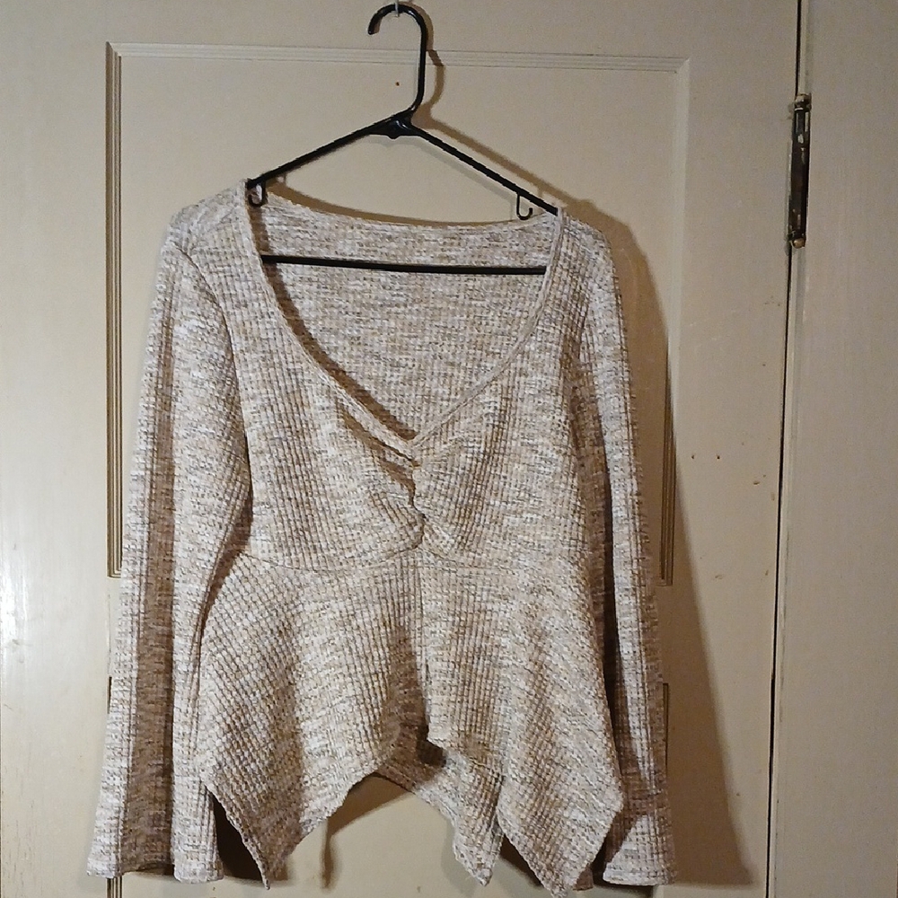 Beige Knit V-Neck Sweater